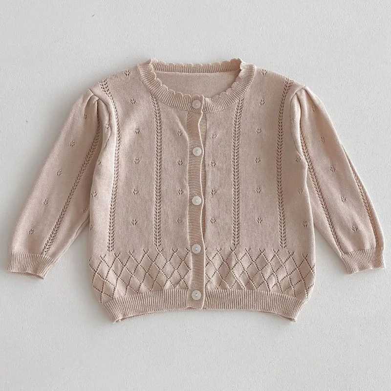 2024 Summer Newborn Baby Girl Sun-protection Solid Cotton Spring Thin Sweater Cardigan Boys Hollow Knitted Thin Sunscreen JacketXJ240819