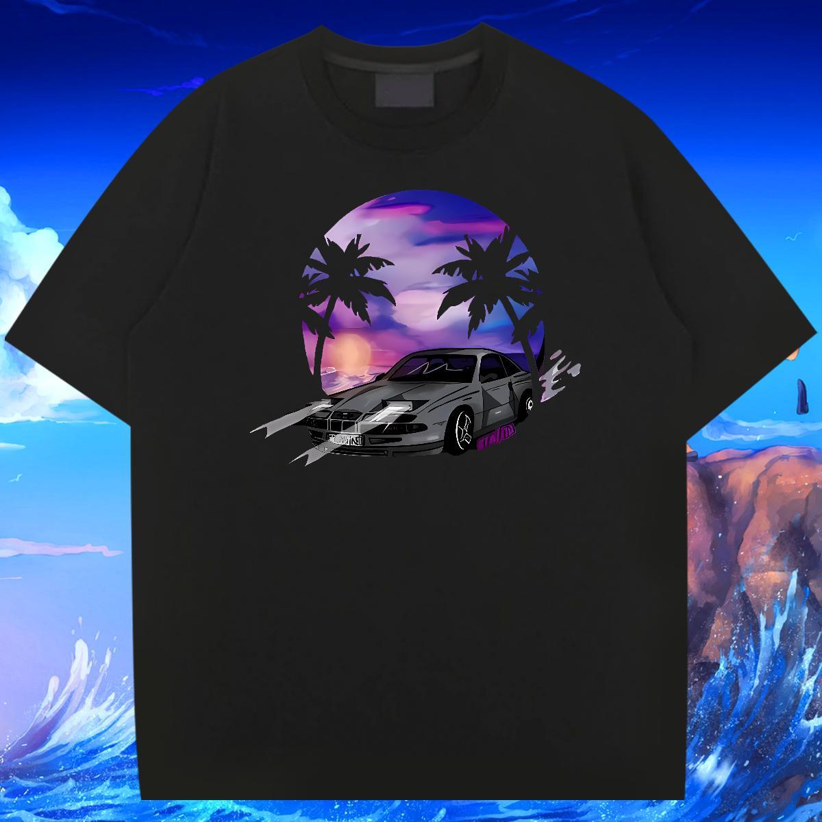 Free Shipping Tshirts Daily Outfit 230g Pure Cotton Cartoon Print O Neck Short Sleeves car T shirt DIY Tees Shirts