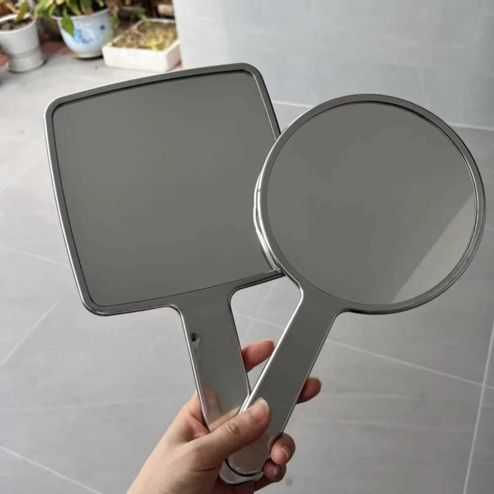 Electroplated Handle Makeup Mirrors HD Beauty Portable Round Hand Square Hand Small Make Up Mirror Y240819