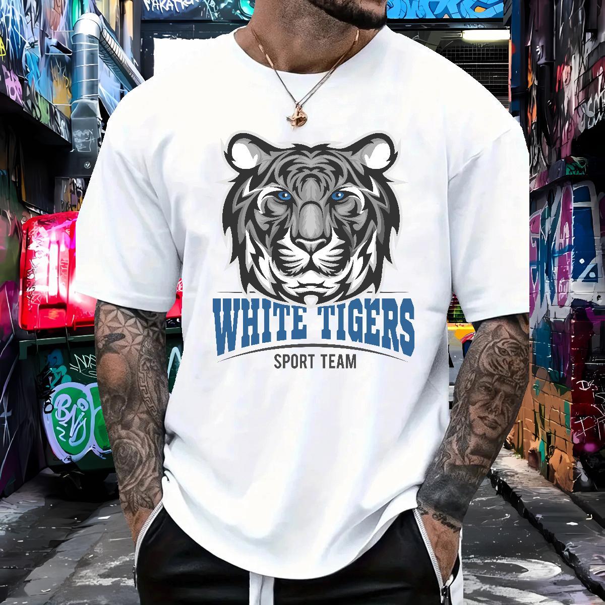 Free Shipping T-Shirts for Men tiger Crew Neck Breathable Street wear Hip Hop Black Oversized 100% Cotton 230g Men Clothes T-Shirt Classic Casual Tops