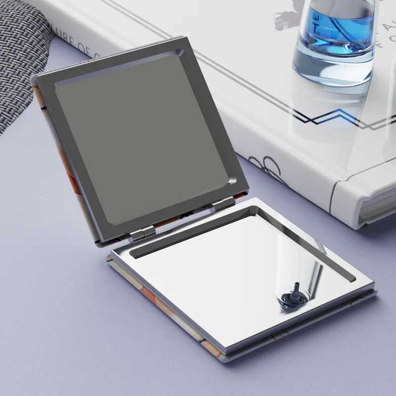 Kawaii Mini Folding Makeup Mirror Girls Double-Sided Cosmetic Vanity Mirror Portable Square Flip Pocket High-Definition Mirror Y240819