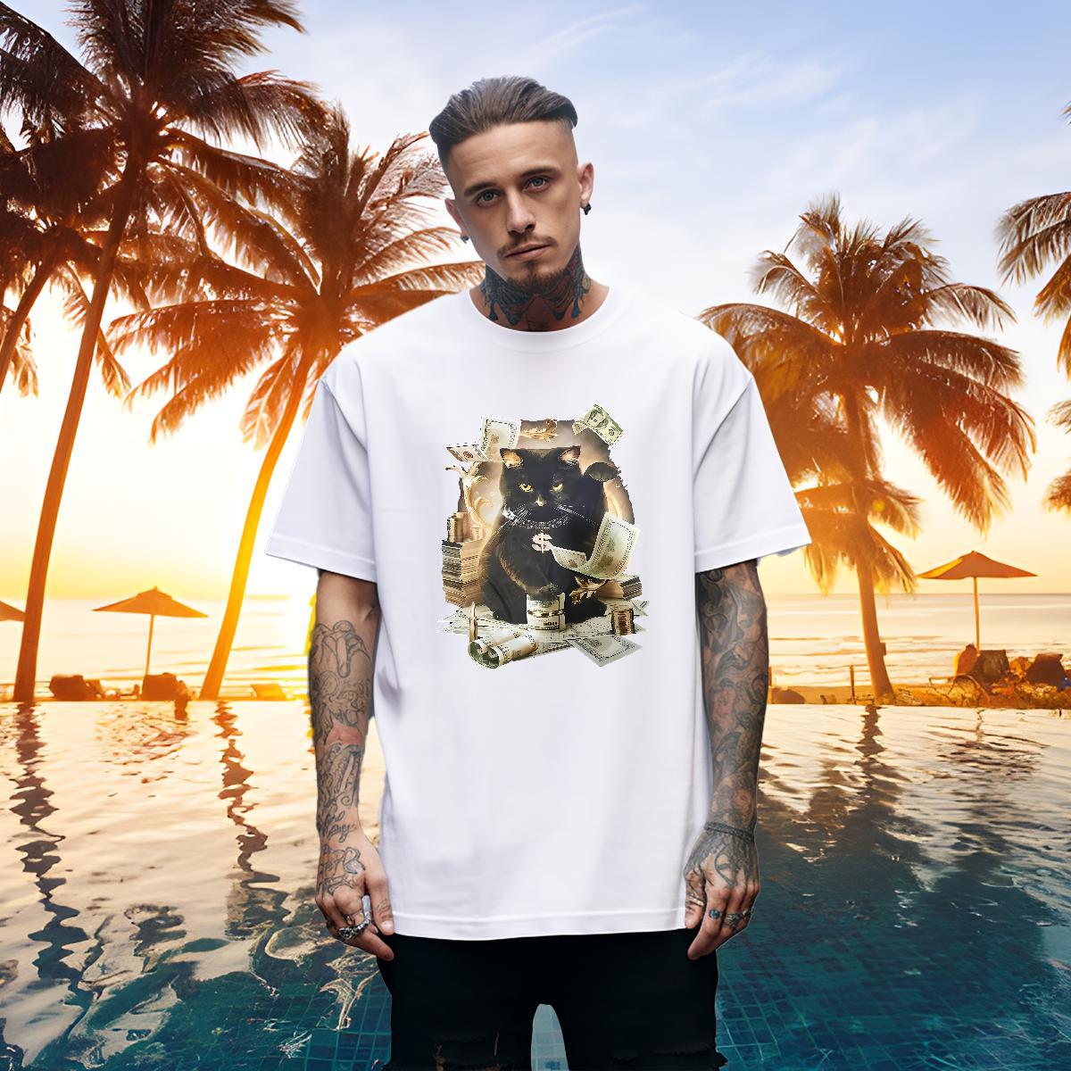 Unisex T Shirts Men cat Breathable Daily Wear Cartoon Printing L-4XL 230g Cotton Mens Tshirts Wholesale Tees