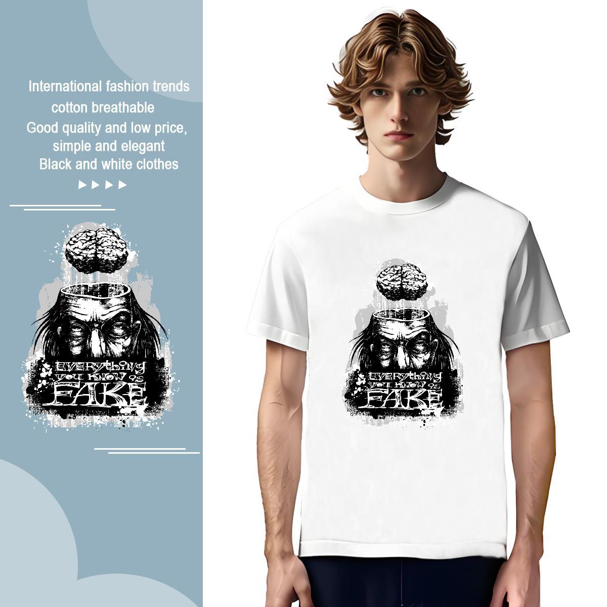 T-Shirts for Men 230g Cotton scary Hip Hop Breathable Short Sleeve DIY Printed Tshirts 2024 Classic Clothings