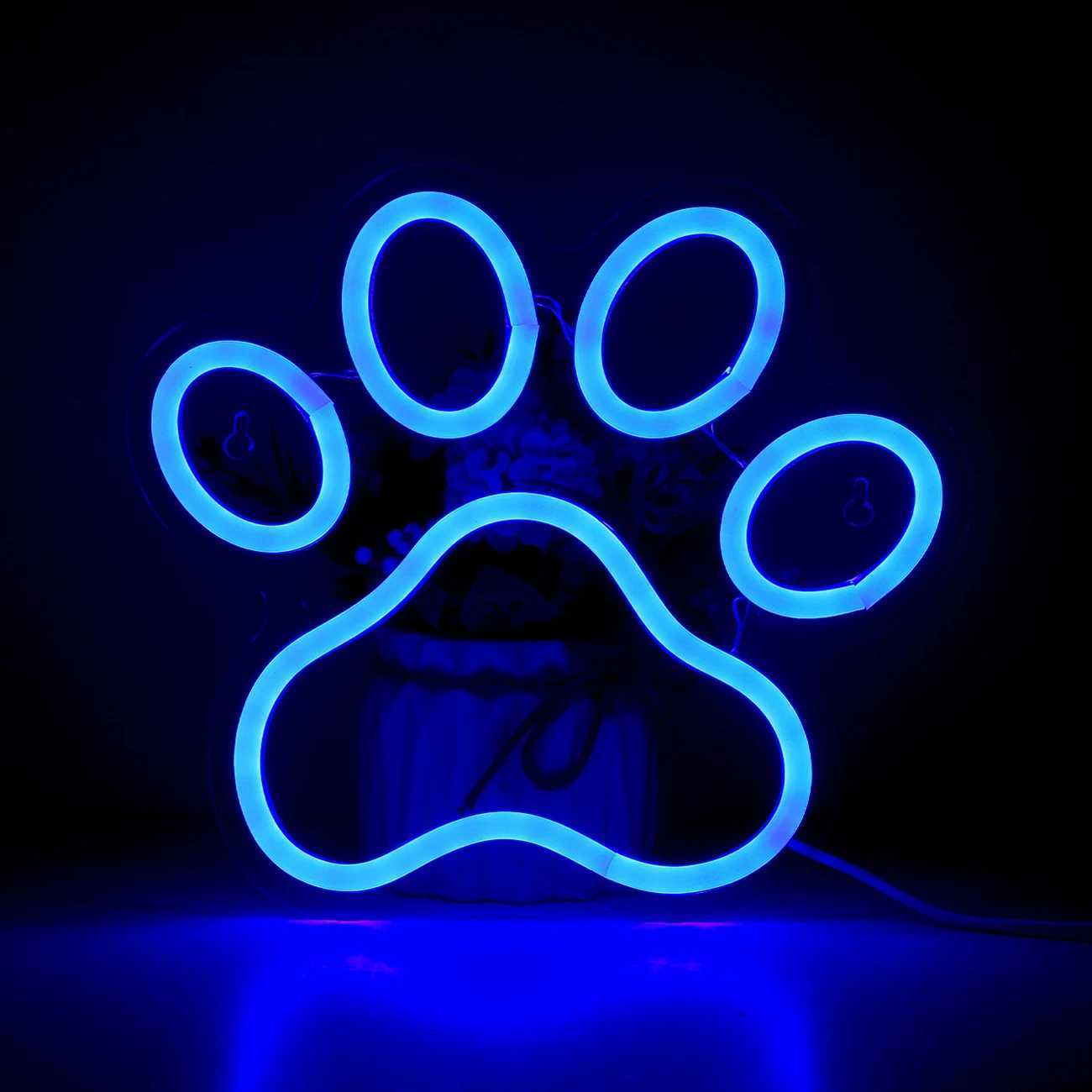 Chi-buy LED Neon Paw USB Powered Blue Neon Signs Night Light 3D Wall Art Game Room Bedroom Living Room Decor Lamp Signs Y240817