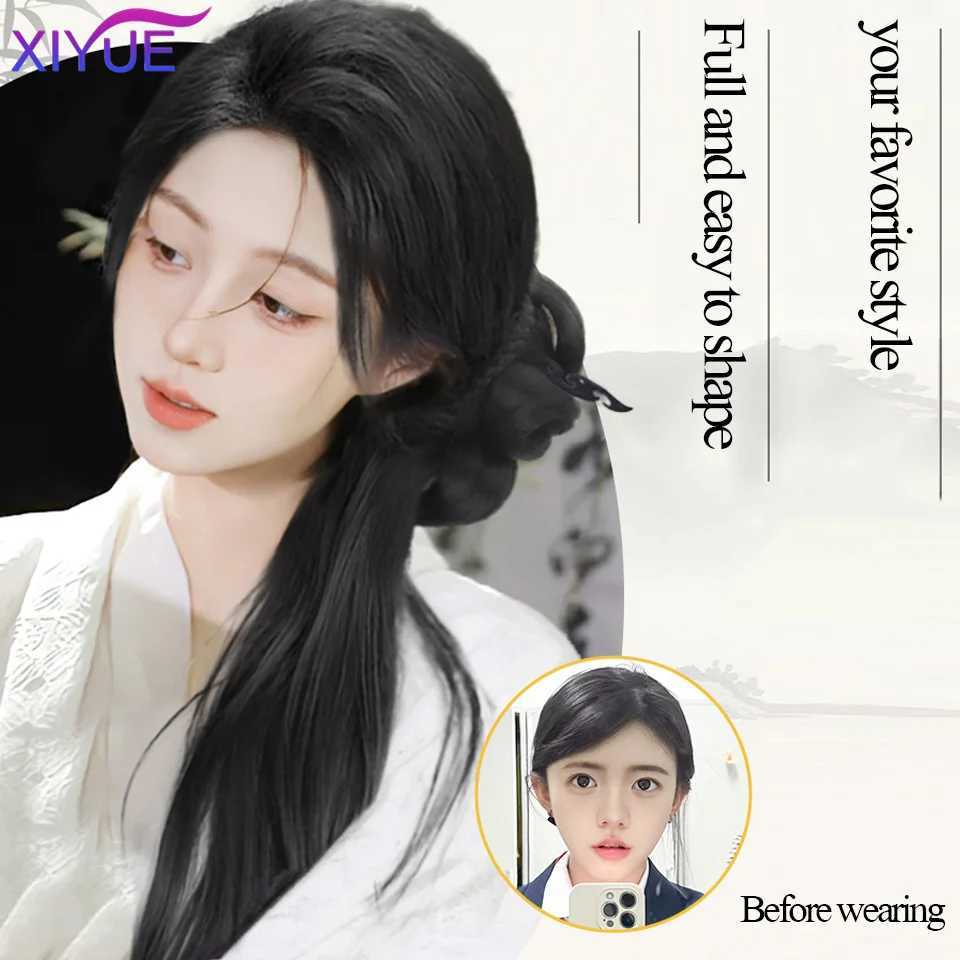Xiyuewig and ponytail womens New China Han Dynasty ancient style wig weaving Chinese style retro low ponytail Republic W240817