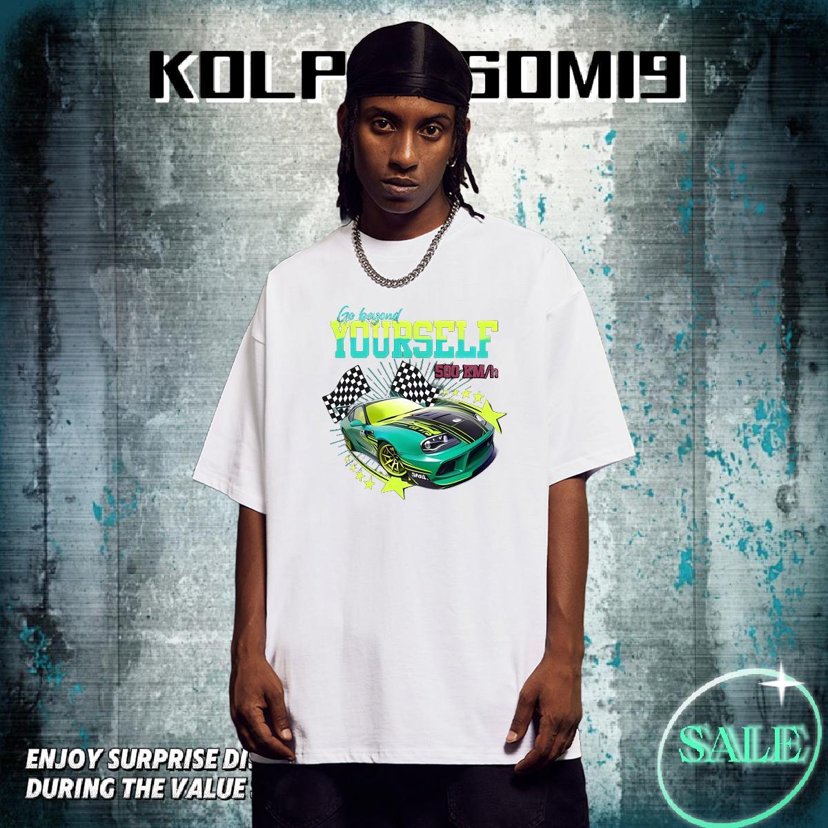 Soft Men Tshirts High Street Hip Hop 230g Pure Cotton DIY Logo Oversized Round Neck Short Sleeve car T Shirts Men Fashion Casual Clothings