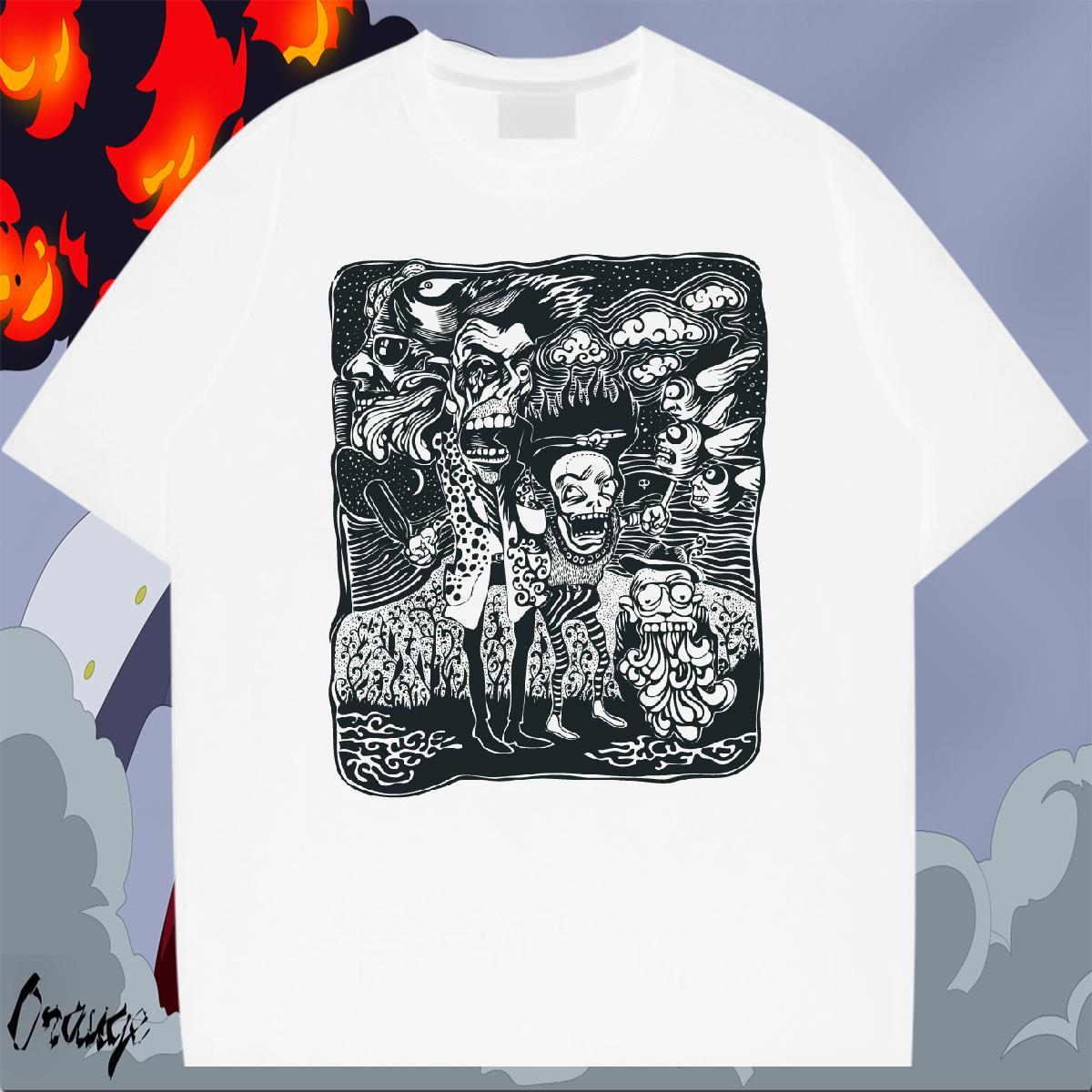 Fashion Casual scary Men Tshirts 230g Pure Cotton Mens T Shirts Plus Size Cartoon Hip Hop Street Short Sleeve O-Neck Cool Design Polos