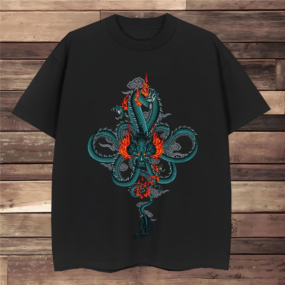 Men T Shirts 230g Pure Cotton dragon Street Wear O-Neck Short Sleeve Customized Print Men Tops Tees 2024 Classic Top Tees