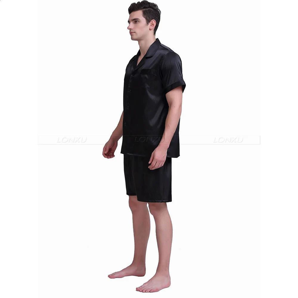 Mens Silk Satin Pajamas Pyjamas Short Set Sleepwear Set Loungewear U.S.SMLXL2XL3XL4XL Solid__s 240819