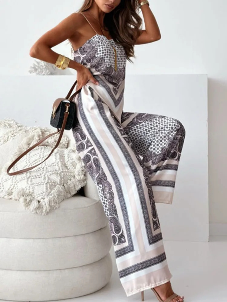 Pants Set Womens Vintage Sexy Backless Suit Fall Fashion Print Suspender Breast Wrapping Flower Two-piece Set Women Summer 240820