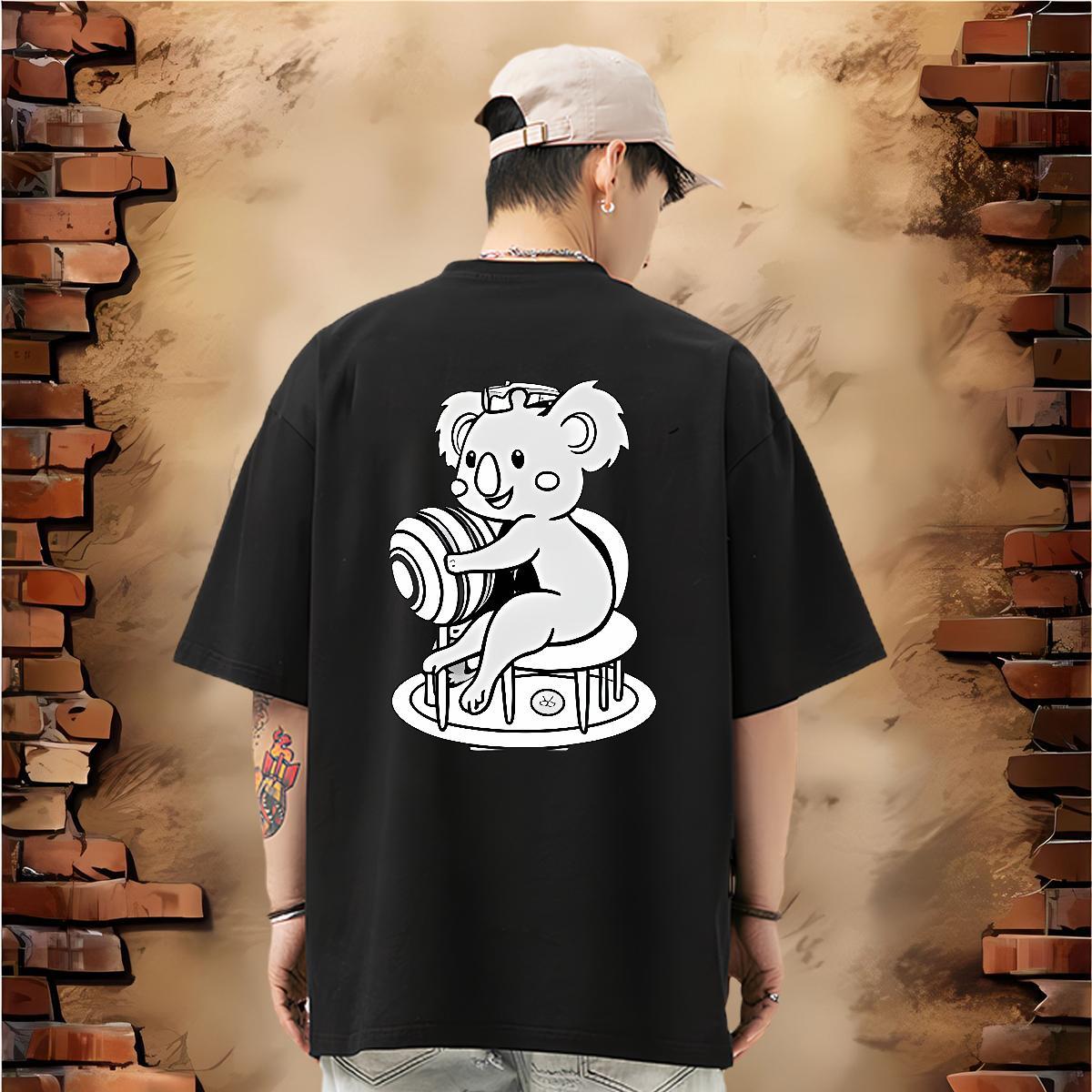 Customized Men Tshirts bear Casual Beach 230g Pure Cotton Tees Short Sleeve O-Neck Loose Man T Shirts White Plus Size