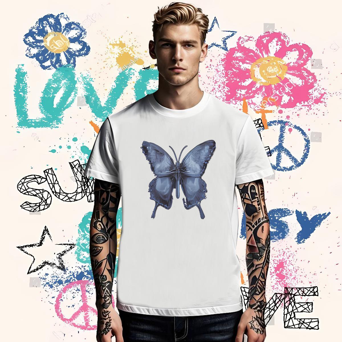 Brand Men Clothes T-Shirt Butterfly Street wear Hip Hop 230g Cotton Top Tees O-Neck Short Sleeve High Quality T Shirts Men Cartoon Printing L-4XL