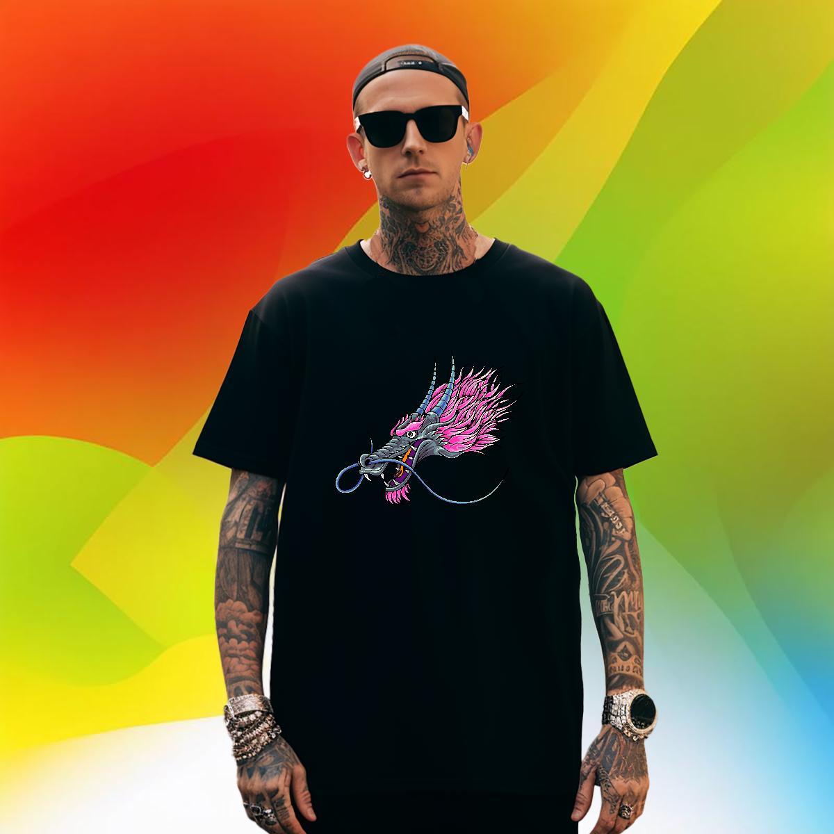 Wholesale dragon head Men T Shirts Casual Daily Wear Men Tops Tees 230g Pure Cotton 2024 DIY Breathable Short Sleeve Asian Size Top Tees