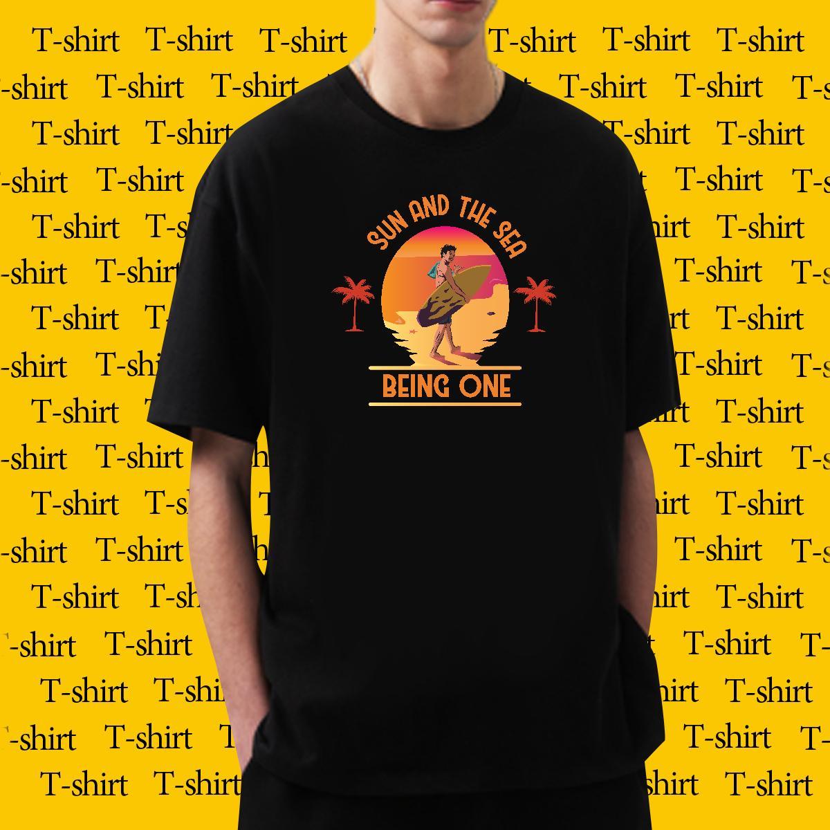 Loose sea 100% Cotton 230g Men Tees Outdoor Breathable T-Shirts for Men New Cartoon Printing L-4XL Top Tees