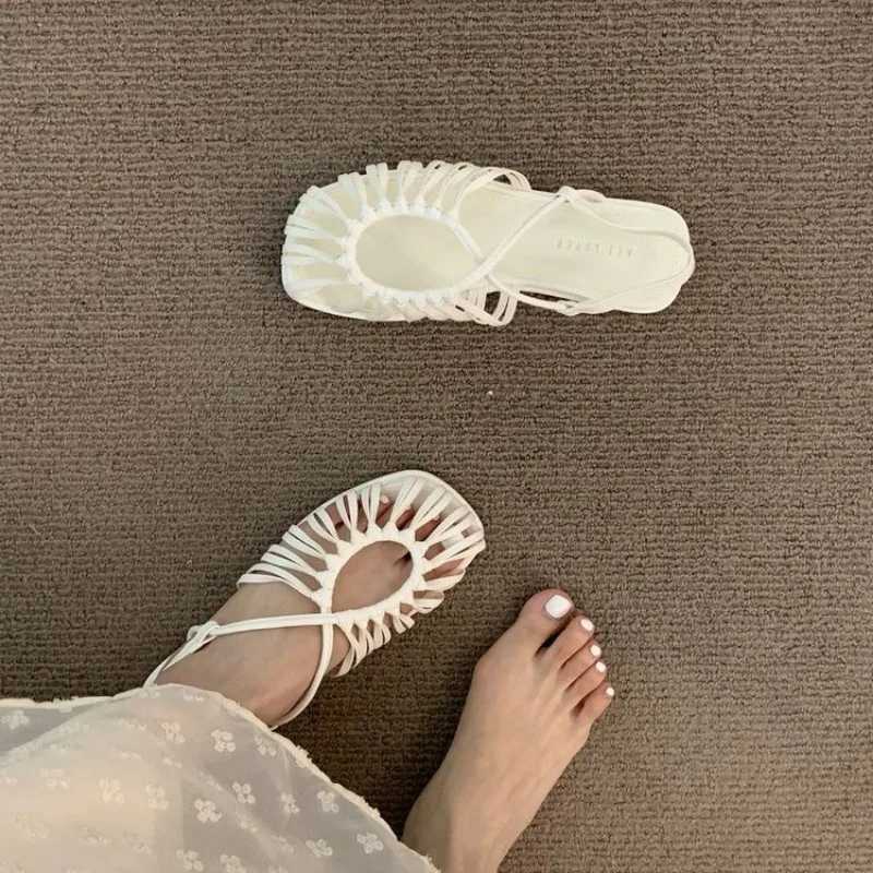 2024 Hot Sale Womens Shoes Baotou Womens Sandals Fashion Narrow Band Dress Sandals Women High Quality Slip-on Flat Sandals CL240806