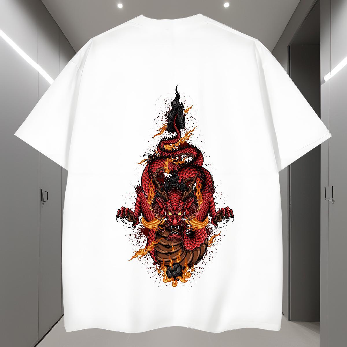 T-Shirts 230g 100% Cotton dragon head Sports Casual Breathable Short Sleeve DIY Printed Men Tshirts Brand Soft Tops Tees