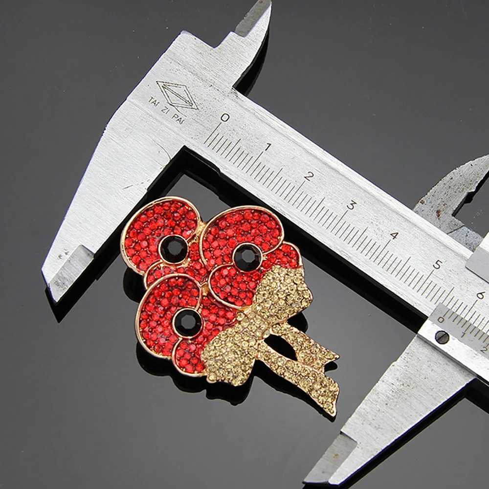 Vintage crystal sparkling rhinestone brooch red poppy flower brooch womens party jewelry gifts clothing accessories W240815
