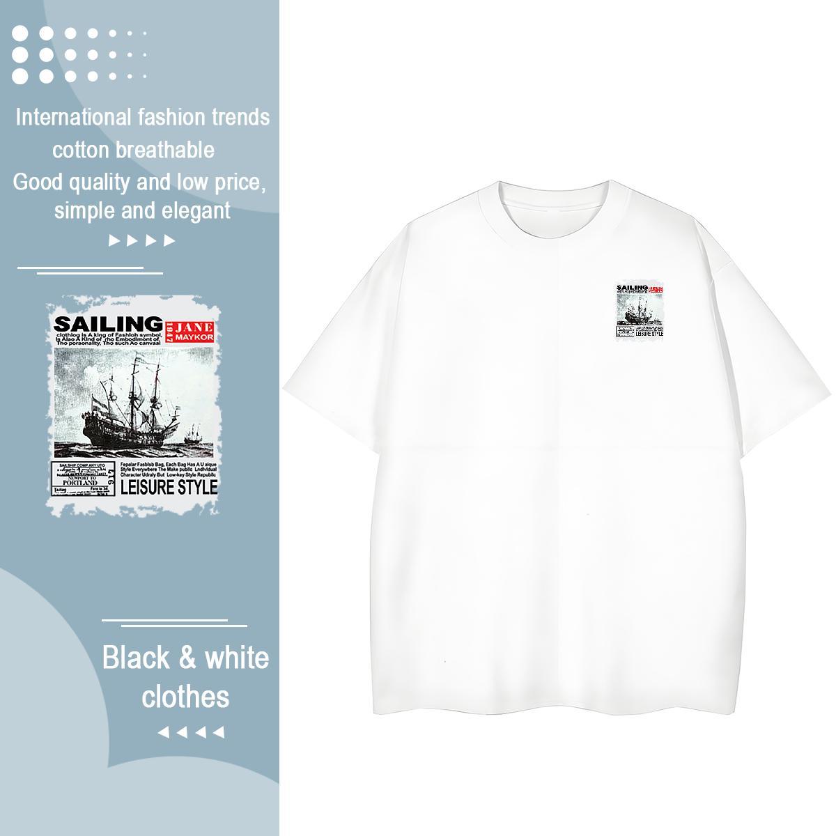 Fashion Design Tshirt for Man Woman Boat Beach 230g Cotton Tee Shirt Breathable Short Sleeve TOP Quality Mens T Shirts Oversized 3XL 4XL