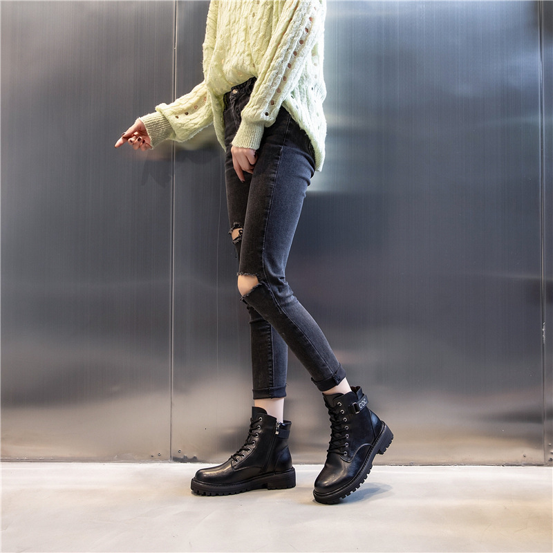 Ddmysports Genuine Leather Martin Boots For Autumn And Winter New Mid Length Round Toe Thick Heel Short Children S British Style Women Shoe Trend OUTD