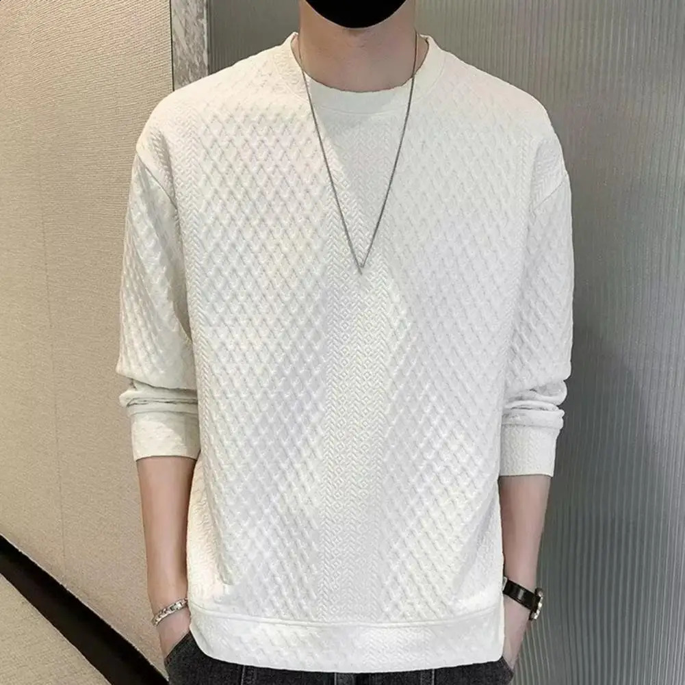 Mens daily sweater solid color comfortable mens winter thick knit round neck with waffle casual 240819