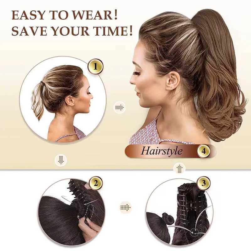 A ten inch large wave clip with a curled ponytail. Synthetic high-temperature silk wig with ponytail W240817