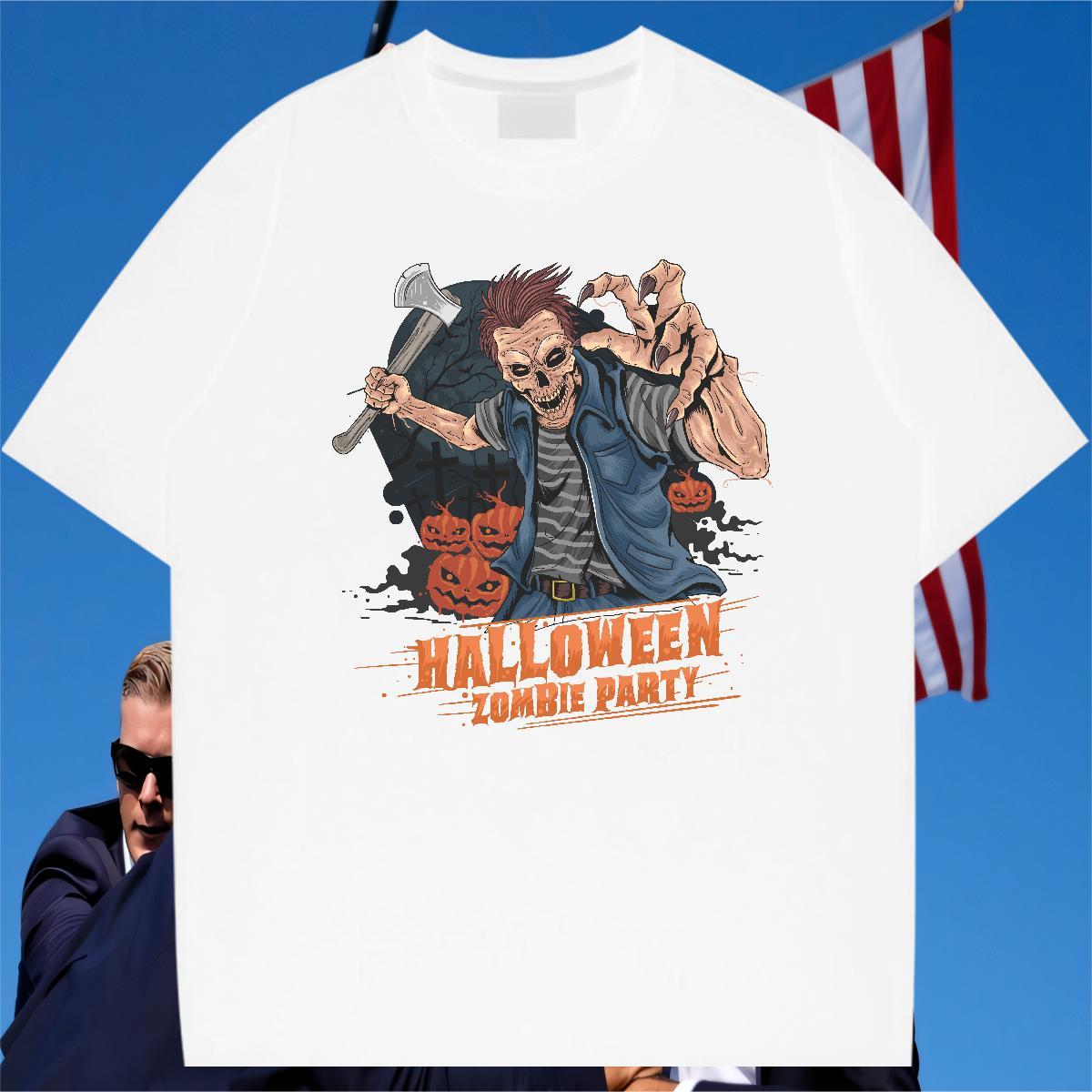 Fashion Casual pumpkin Mens Tshirts 230g Cotton Mens T Shirts Cartoon Print Casual Beach Breathable Short Sleeve Classic Tees