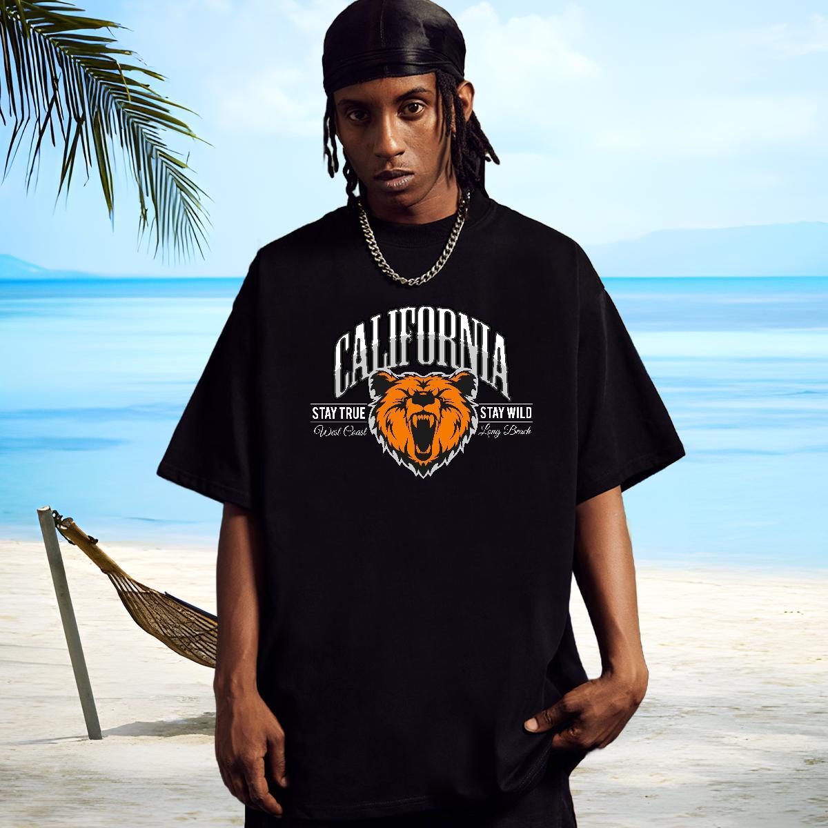 Cool T Shirt For Man animal Round Neck Short Sleeve Street wear Hip Hop Custom Print Plus Size 100% Cotton 230g Men Tshirts 2024 New Wear