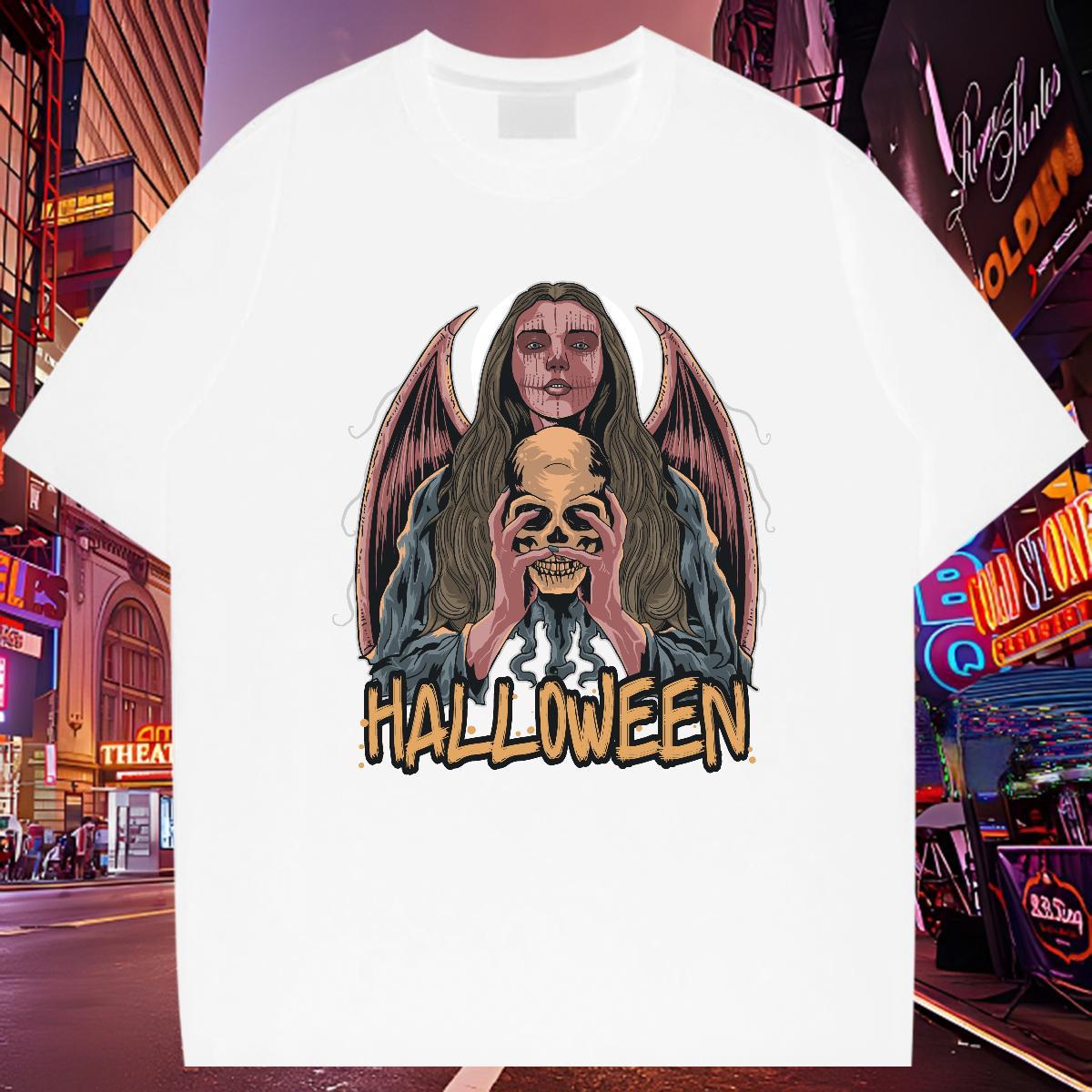 Brand T Shirts Men halloween Short Sleeve Soft Anime Printing Street Black White 230g 100% Cotton Men Tees Fashion New Tops Tees