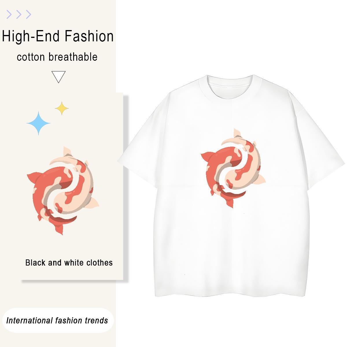 Fashion Designer Couples T Shirts fish Hip Hop 100% Cotton 230g Tops Tees Pure Cotton Wholesale T Shirts Men Black Oversized