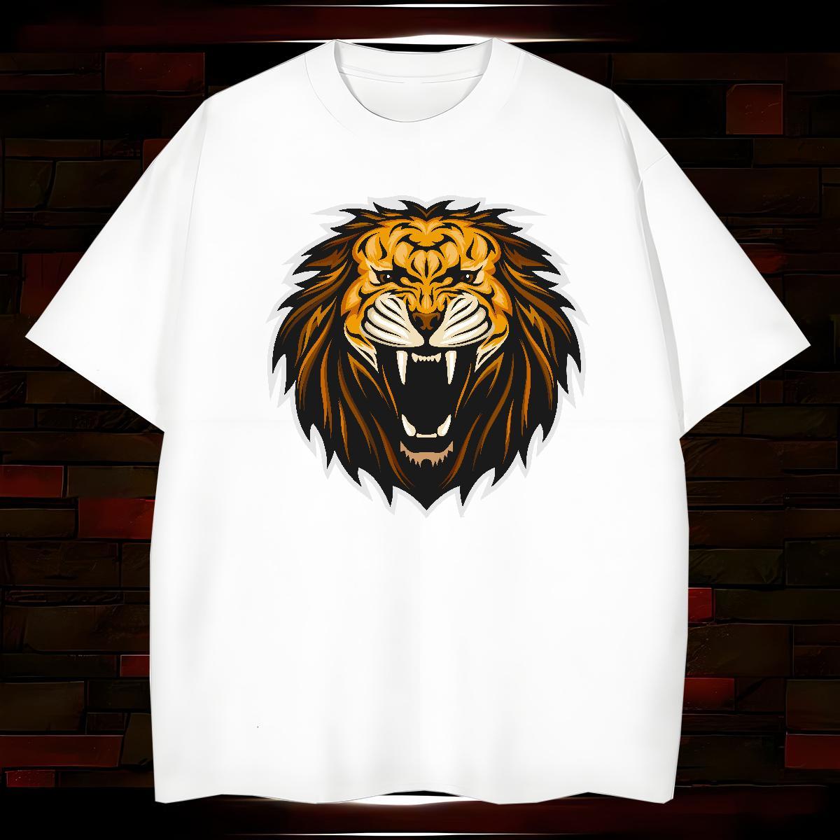 2024 Summer Men Tops Tees lion Sport 230g 100% Cotton Clothes Short Sleeve O-Neck TOP Quality Men T Shirts Skull