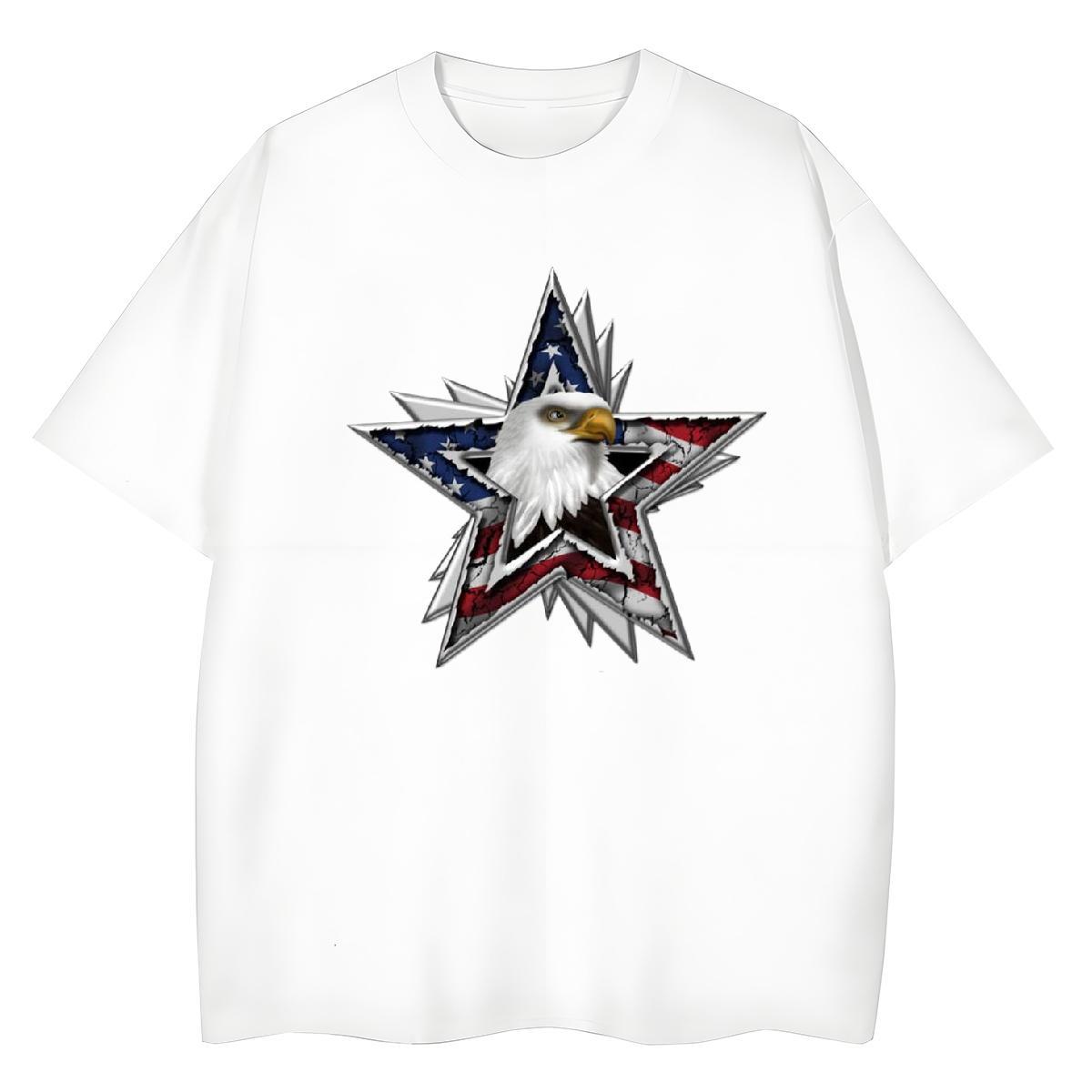 New Women Tees Casual Beach Round Neck Short Sleeve Tops Shirt Female 230g Pure Cotton eagle Cartoon Print T-Shirts