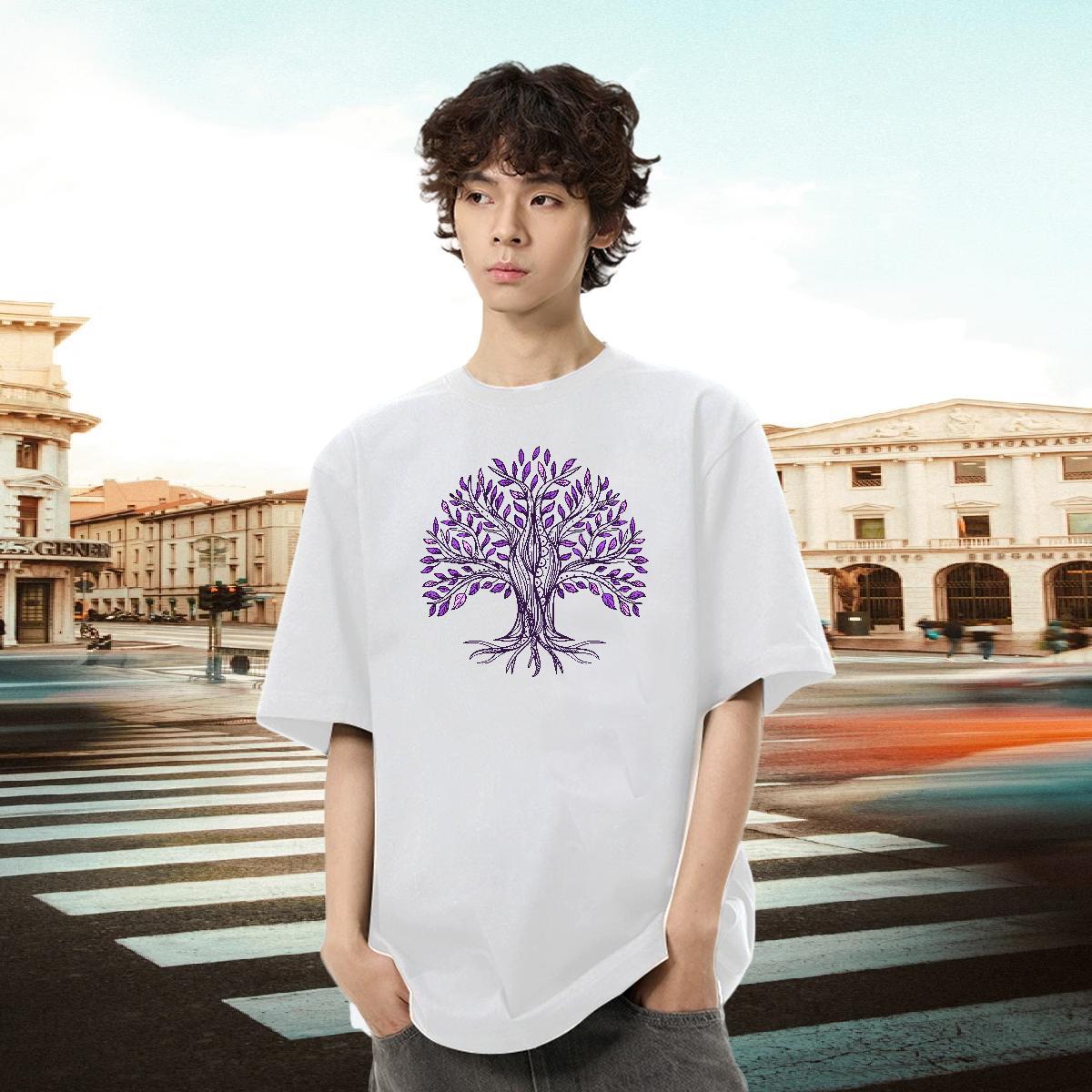High Quality Men Tees Daily Outfit 230g Pure Cotton Cartoon Printing L-4XL Breathable Short Sleeve tree Men T Shirts Fashion Tshirts
