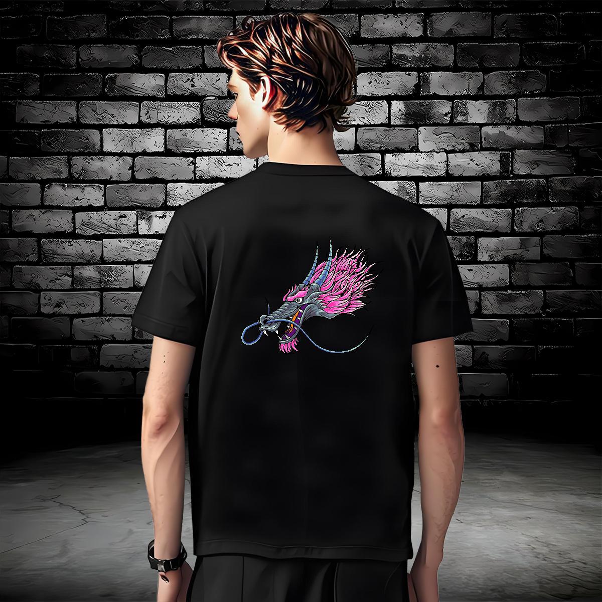 Man T Shirts 230g Cotton dragon Sport Crew Neck White Plus Size Men Tshirts Fashion Brand Tees