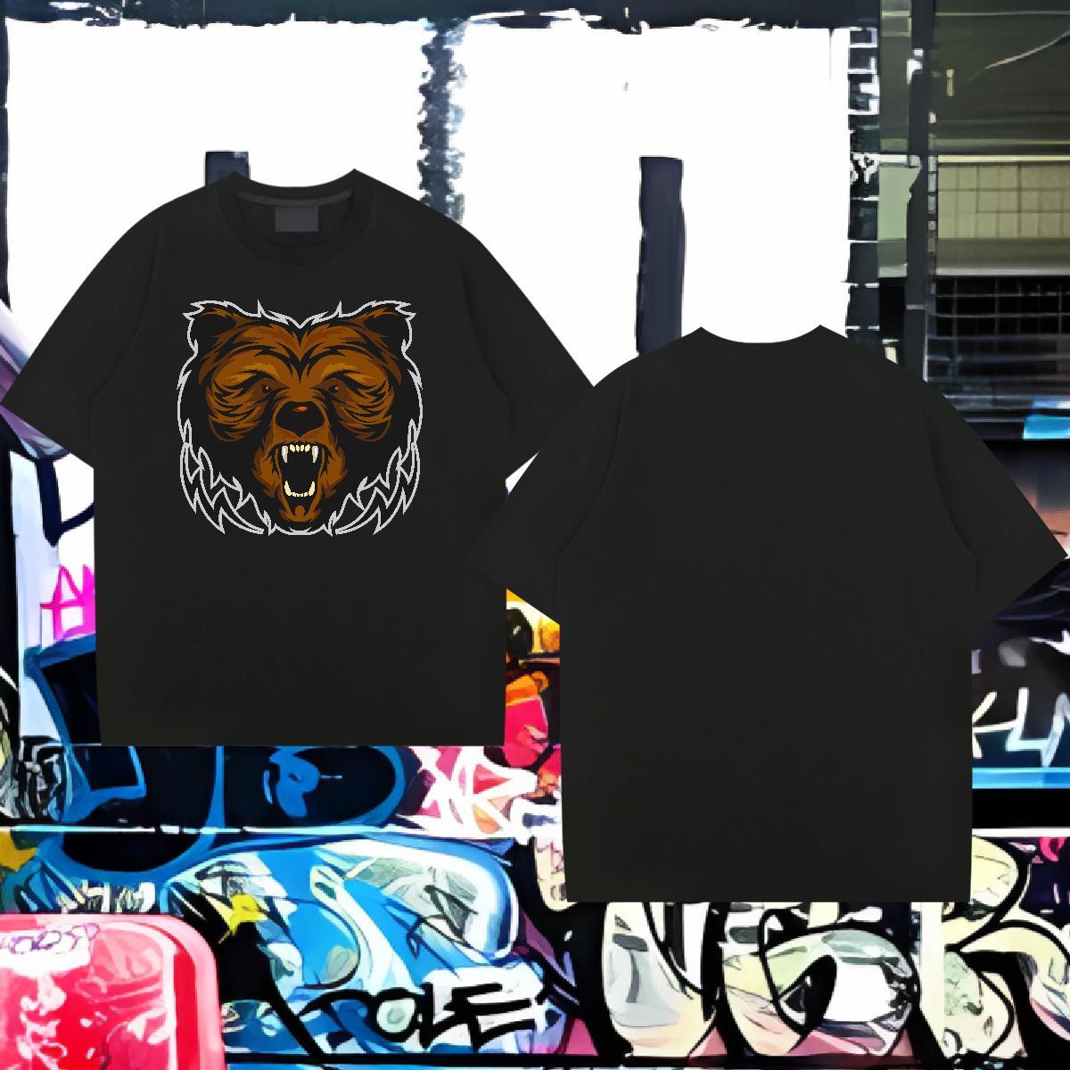 Wholesale T Shirt For Man bear O-Neck Short Sleeve Casual Floral Print 230g Cotton Tshirt for Man Woman DIY Tops