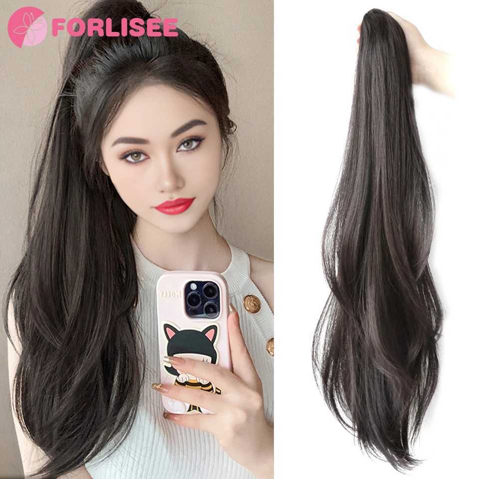 Forlisee synthetic wig ponytail womens grab clip high ponytail natural slight curl long curly hair shoulder strap ponytail wig W240817