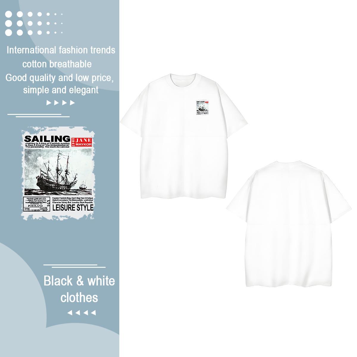 Fashion Design Tshirt for Man Woman Boat Beach 230g Cotton Tee Shirt Breathable Short Sleeve TOP Quality Mens T Shirts Oversized 3XL 4XL