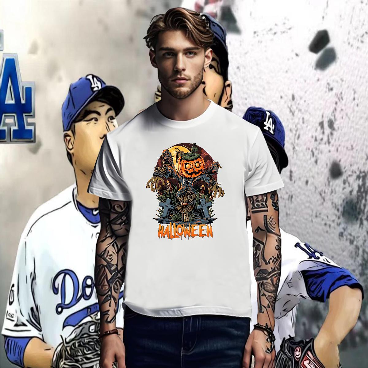Fashion Casual Men Tees halloween Spring Summer 100% Cotton 230g Clothings Breathable Short Sleeve Brand Mens T Shirts Oversized 3XL 4XL