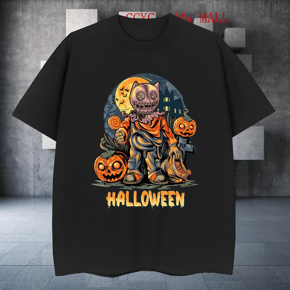 Free Shipping T-Shirts pumpkin Round Neck Short Sleeve Spring Summer DIY Logo Oversized 230g Pure Cotton Mens Tshirts Brand Top Tees