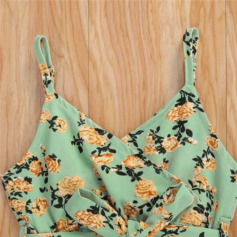 1-6 year old baby girl summer sleeveless jumpsuit with floral print V-neck jumpsuit childrens casual lace jumpsuit W240806