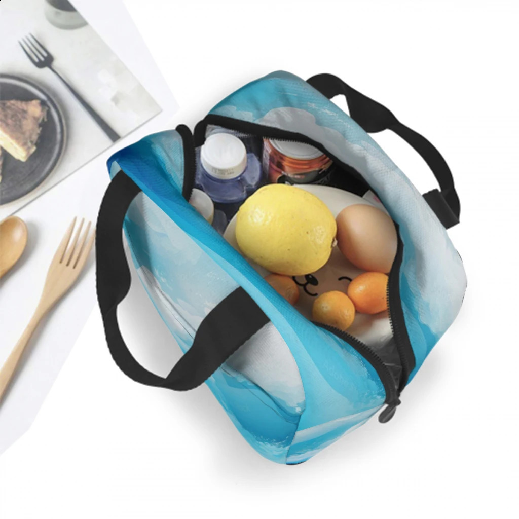 Cool Bule Printing Lunch Bag for School Waterproof Picnic Thermal Cooler Insulated Lunch Box Women Tote Bags 240819