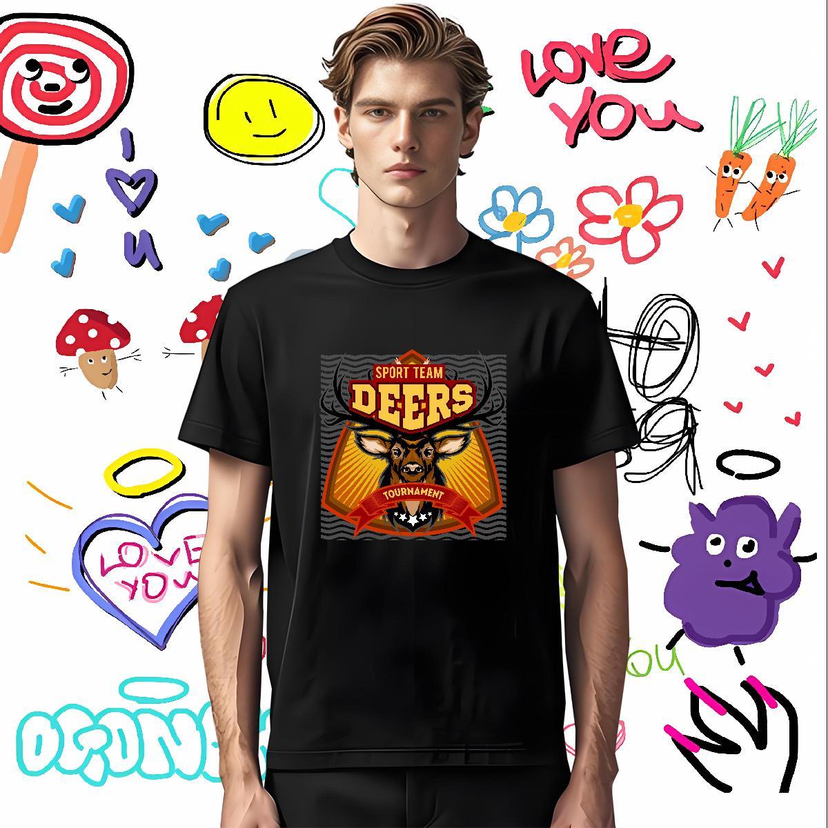 Comfortable Mens T Shirts deer Breathable Short Sleeve Street Wear Oversized 4XL 230g Pure Cotton Men Tees Casual New Tops Tees