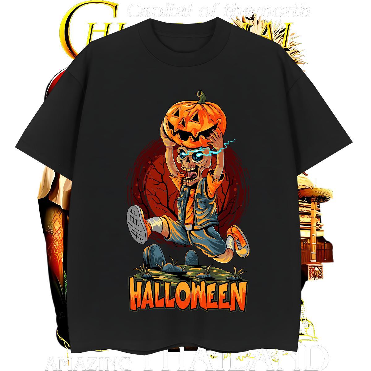 Unisex Man T Shirts pumpkin O Neck Short Sleeves Casual Beach Plus Size Custom 230g Cotton Mens Tshirts Free Shipping Clothings