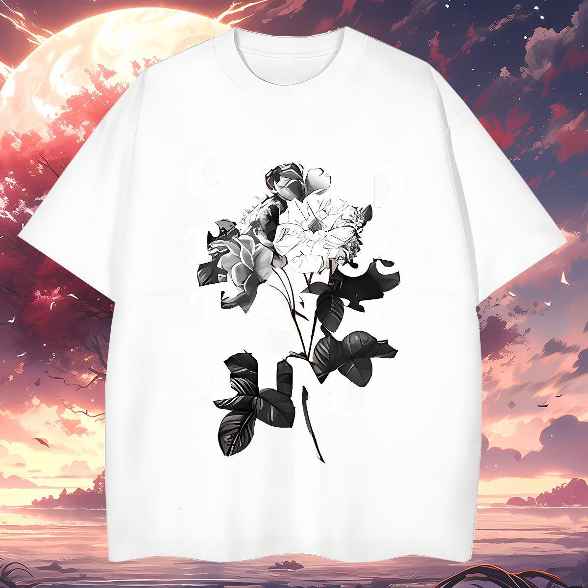 T shirt 100% Cotton 230g flower Summer Casual Pure Cotton DIY Logo Oversized Men Tshirts Fashion Design Wholesale Top Tees