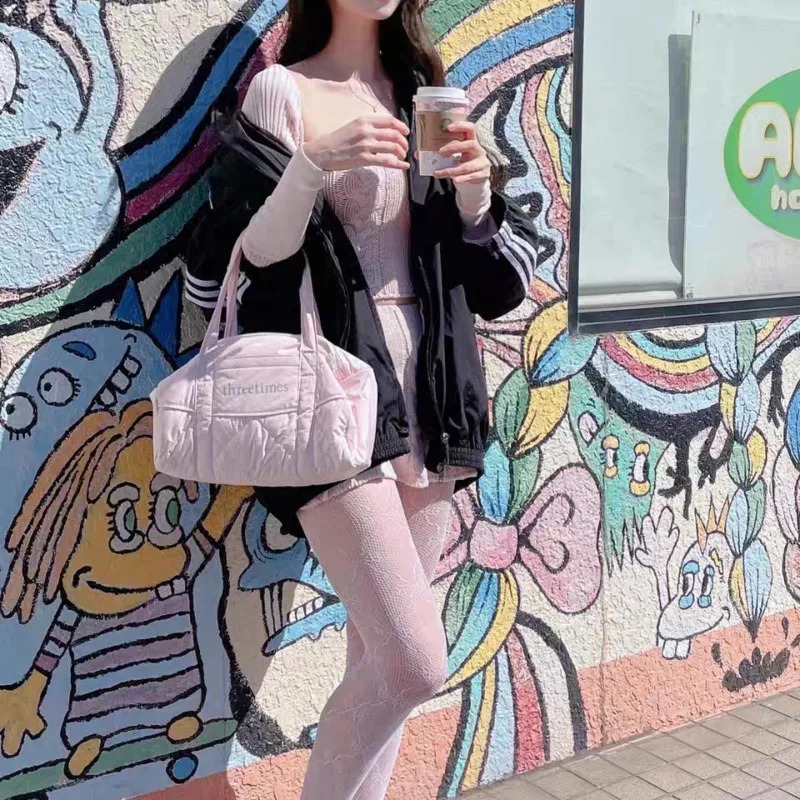 Women Ins Tote Bag Korean Shoulder Bag Lightweight Leisure Nylon Fitness Bag Big Capacity Travel Bag Versatile Female Makeup Bag 240819