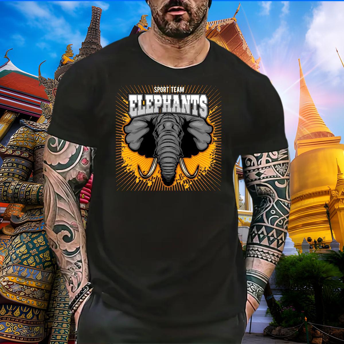 Popular T Shirts Men elephant O-Neck Short Sleeve Beach Plus Size Custom 230g 100% Cotton Men Clothes T-Shirt Fashion Design Tees Shirts