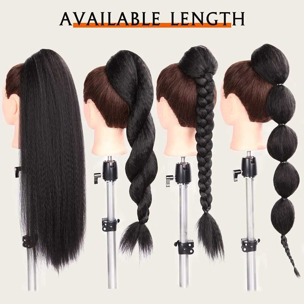 Synthetic wig 24 inch Yaki twisted straight ponytail with extended and brushed hair suitable for daily parties of black women W240817