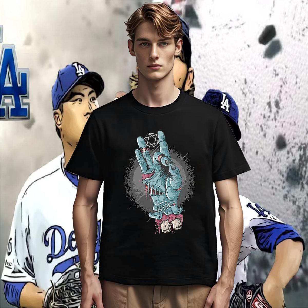 Fashion Design Men Tees hand Sport 230g Cotton Clothes Breathable Free Shipping T Shirt For Man Cartoon Printing L-4XL