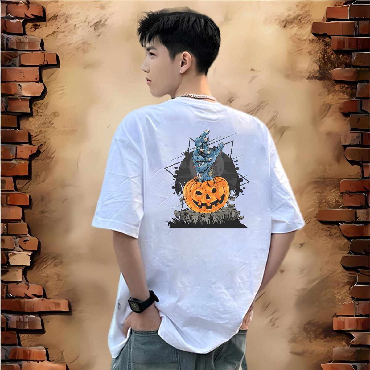 2024 New Men Tops Tees Halloween Street Casual 100% Cotton 230g Clothings Breathable Short Sleeve High Quality T shirt Graphic