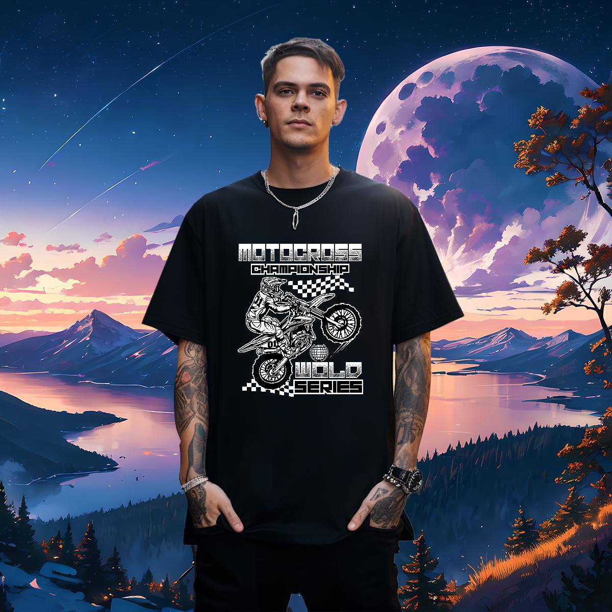 Loose motorbike 230g Cotton Tshirt for Man Woman Casual Breathable Soft Mens T Shirts 2024 DIY Asian Size Tops Shirt