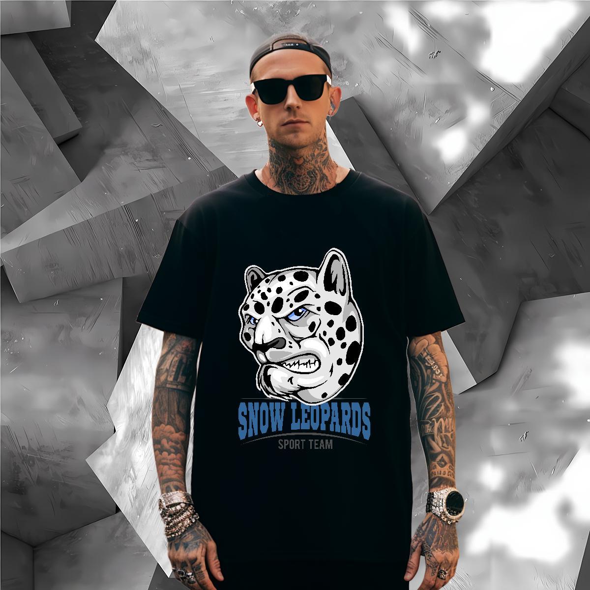 Unisex Men T Shirts leopard Round Neck Short Sleeve Casual Beach Anime Print 230g Pure Cotton Tshirt for Man Woman Customized Wear